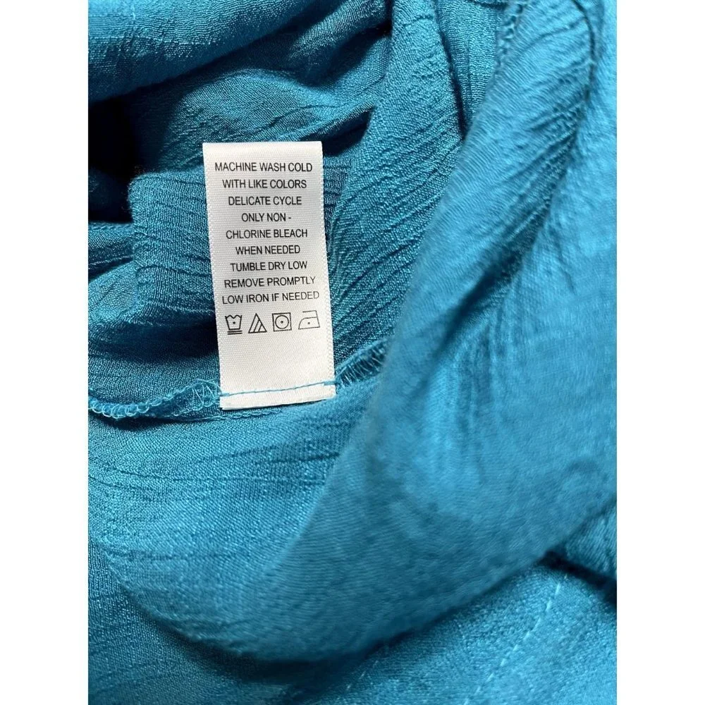 Counterparts Blue Knit Lace Trim Blouse 3/4 Sleeve Elastic Cuff Size M - Picture 11 of 12